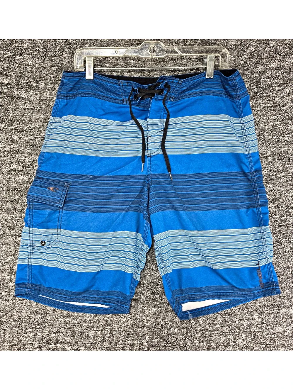 O'Neill Men's Blue Striped Board Shorts Size 32 Drawstring Pockets R41185773